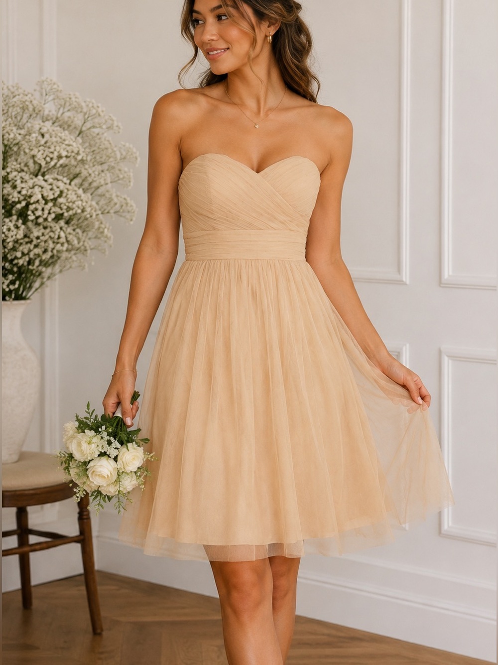 Jenny Yoo Collection Strapless Champagne Tulle Bridesmaid Dress Size 4 Formal